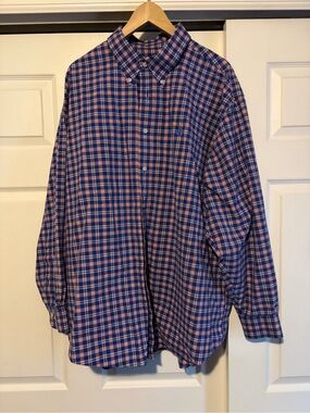 Brooks Brothers Navy and Pink Plaid Button-Down Shirt